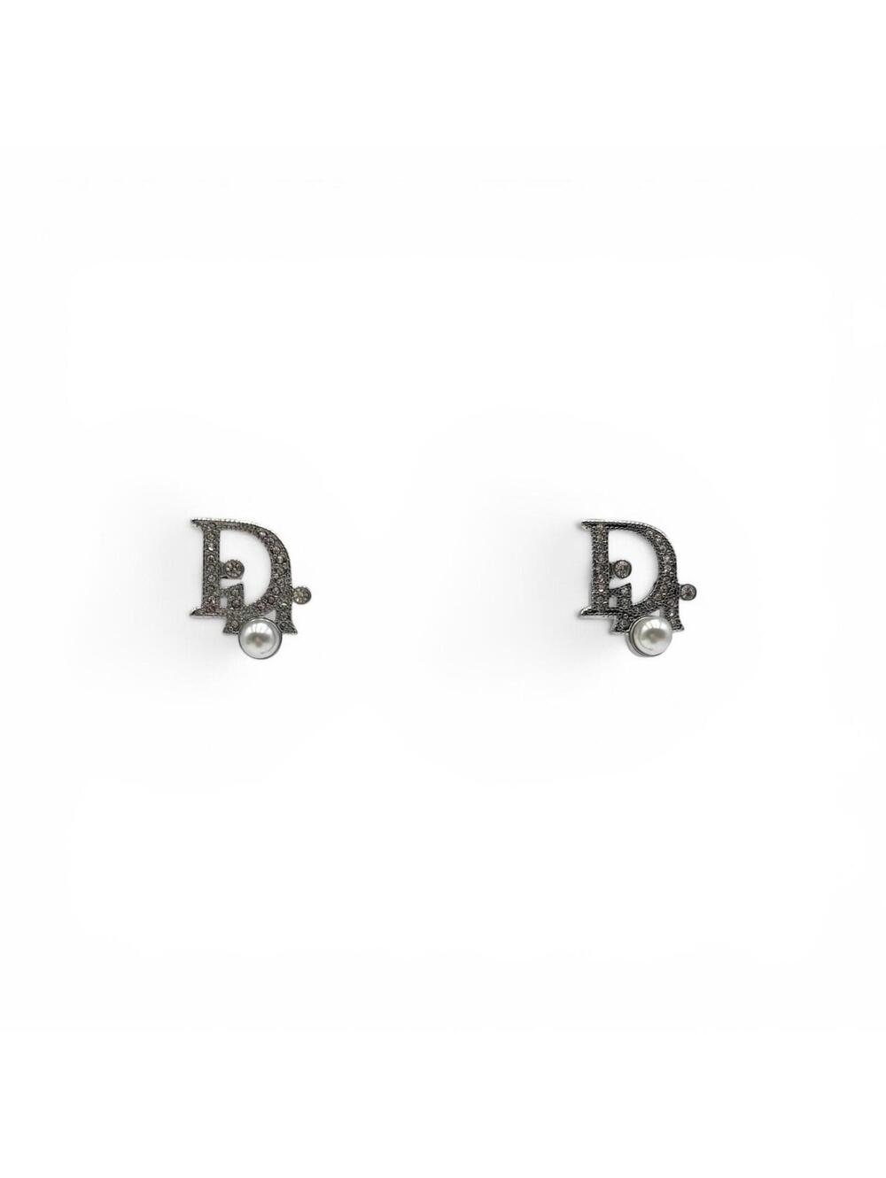 Christian Dior CD Monogram Crystal Pavé Earrings with Pearl Accents